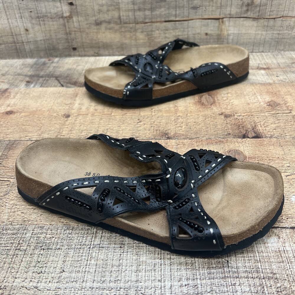 Betula By Birkenstock Womens Slide Comfort Sandals Black Leather Size 7 Narrow
